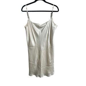Leissa 100% Silk Mini Slip Dress | Open Back | Rhinestone Straps | XL Old Money